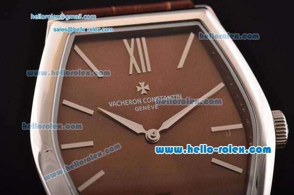 Vacheron Constantin Malte Miyota OS2035 Quartz Steel Case with Brown Leather Strap Brown Dial Stick Markers - Click Image to Close